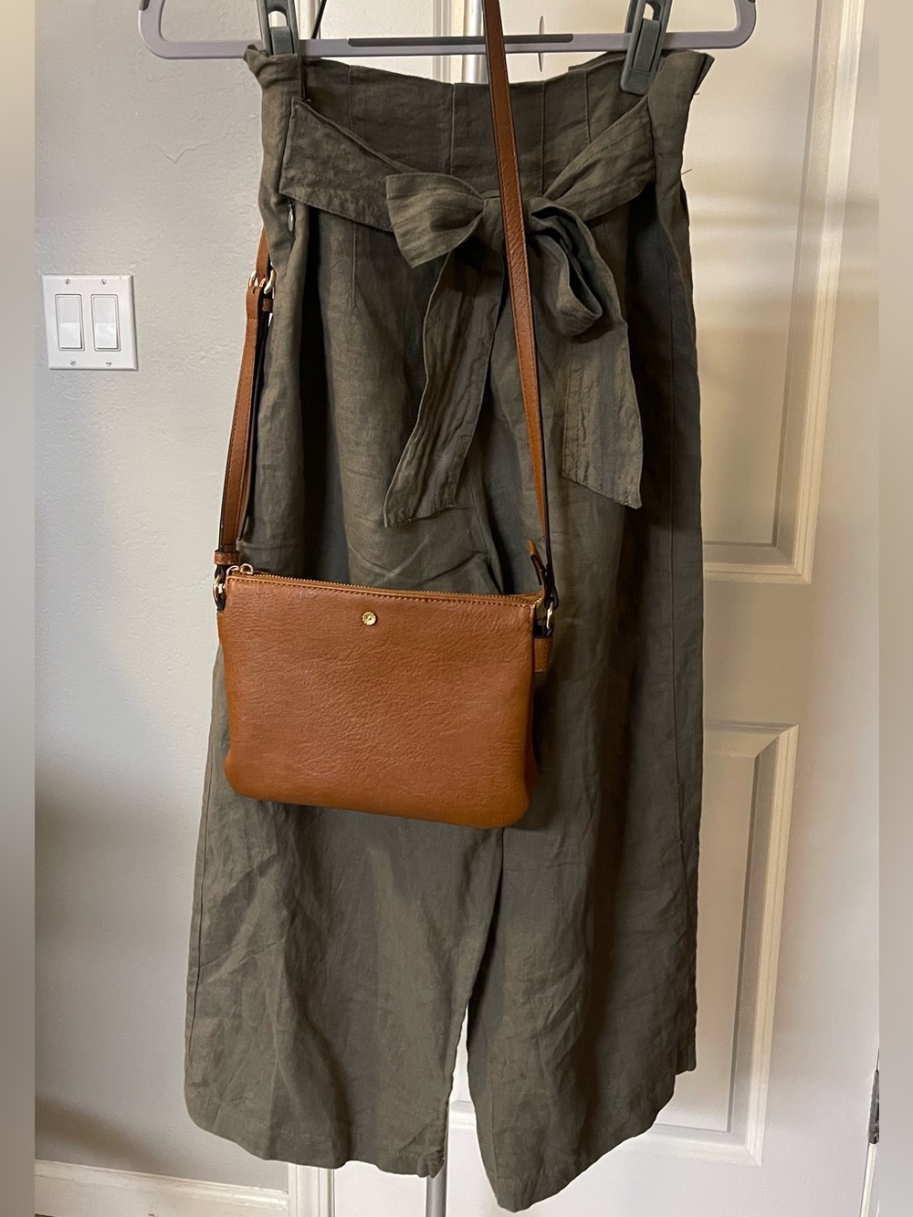 Zara LINEN sage green wide leg pants